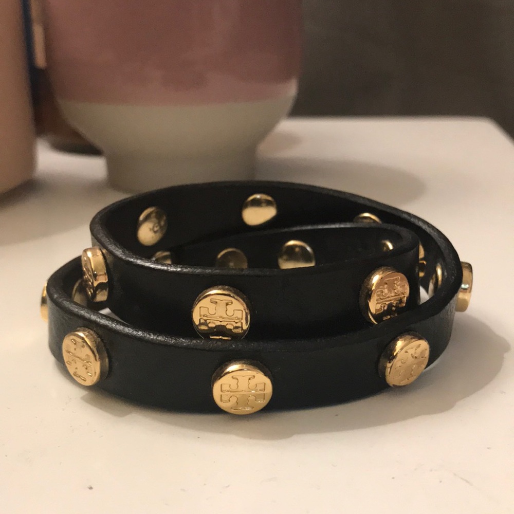 Tory Burch Black Leather Logo Bracelet